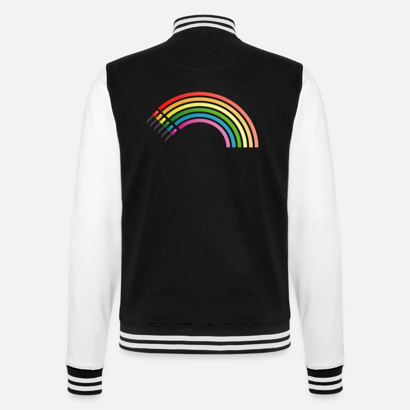 Regenbogen LED - College-Sweatjacke - Schwarz/Weiß