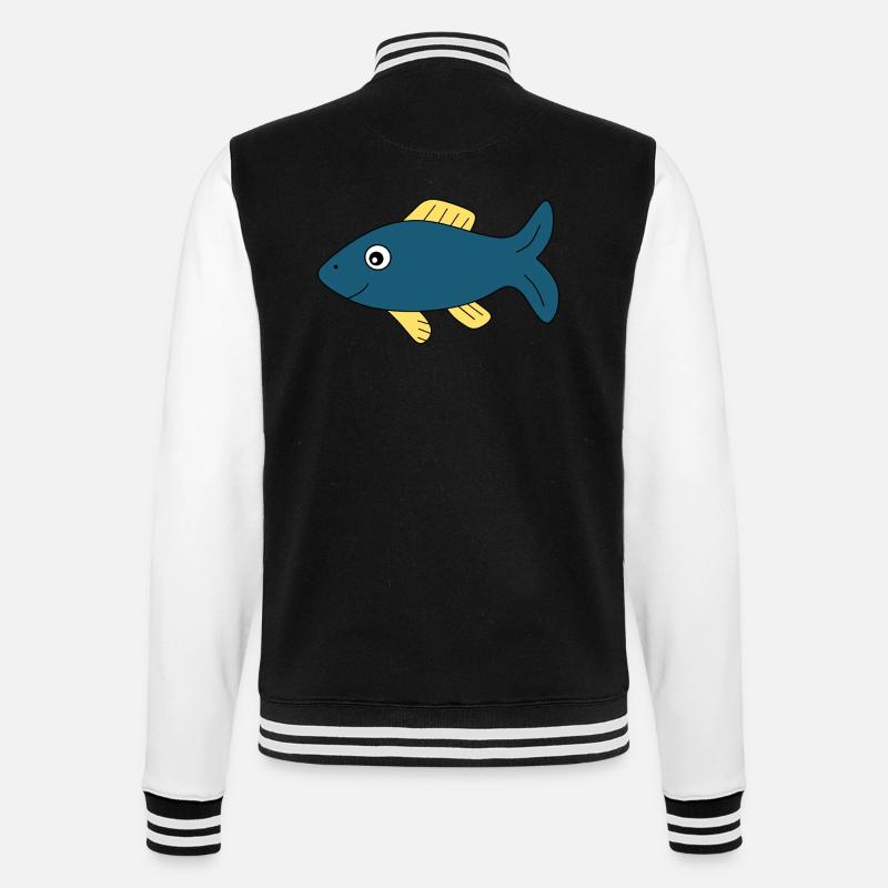 blue fish comic fish - College Sweat Jacket - black/white
