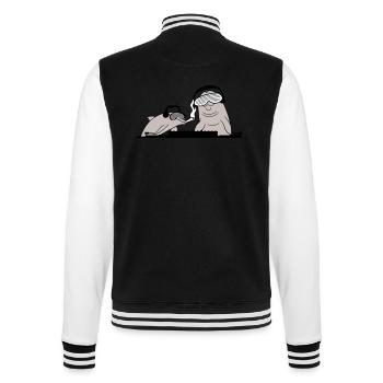 Deux Dauphins Drôles DJ Équipe Mixer Musique de Fête - Veste Teddy - noir/blanc - Dos - Marisol (170cm)