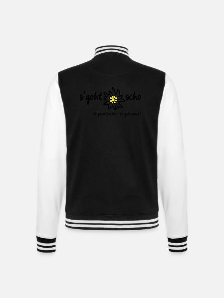 s'goht scho | Allgäu Tassen & Zubehör - College-Sweatjacke - Schwarz/Weiß