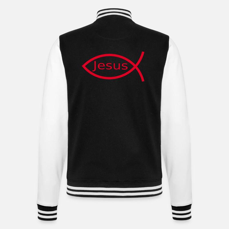 Jesus fish Ichthys fish fish - College Sweat Jacket - black/white