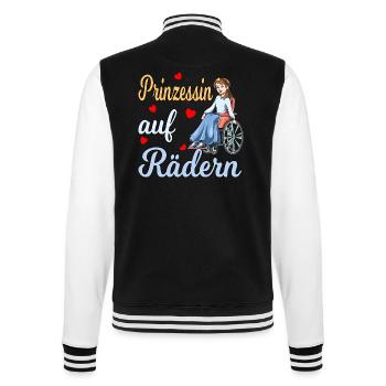 Prinzessin auf Rädern für eine Rollstuhlfahrerin - College-Sweatjacke - Schwarz/Weiß - Hinten - Marisol (170cm)