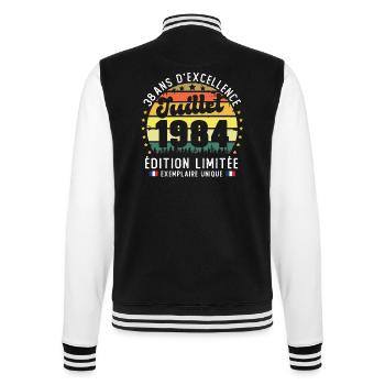 38 Ans Anniversaire Vintage Né en juillet 1984 - Veste Teddy - noir/blanc - Dos - Marisol (170cm)