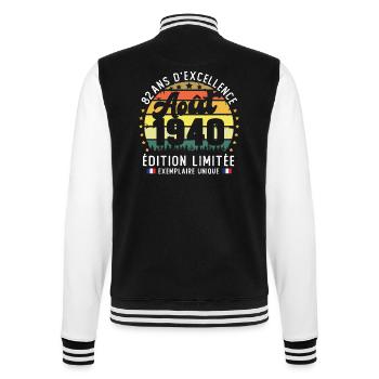 82 Ans Anniversaire Vintage Né en Août 1940 - Veste Teddy - noir/blanc - Dos - Marisol (170cm)