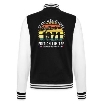 51 Ans Anniversaire Vintage Né en Septembre 1971 - Veste Teddy - noir/blanc - Dos - Marisol (170cm)