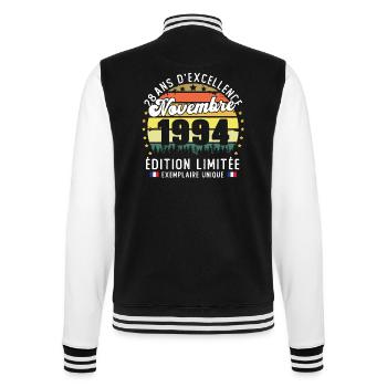 28 Ans Anniversaire Vintage Né en Novembre 1994 - Veste Teddy - noir/blanc - Dos - Marisol (170cm)