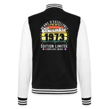 49 Ans Anniversaire Vintage Né en Novembre 1973 - Veste Teddy - noir/blanc - Dos - Marisol (170cm)