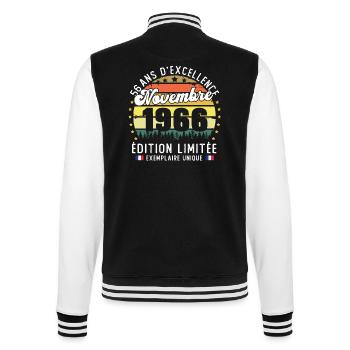 56 Ans Anniversaire Vintage Né en Novembre 1966 - Veste Teddy - noir/blanc - Dos - Marisol (170cm)