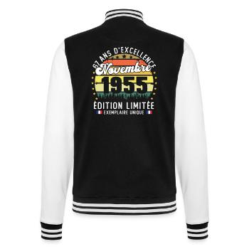 67 Ans Anniversaire Vintage Né en Novembre 1955 - Veste Teddy - noir/blanc - Dos - Marisol (170cm)