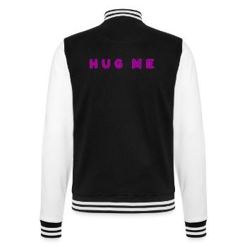 HUG ME mit flauschigen Fellbuchstaben in Pink - College-Sweatjacke - Schwarz/Weiß - Hinten - Marisol (170cm)