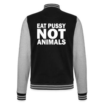 Eat pussy not animals - College-Sweatjacke - Schwarz/Grau meliert - Hinten - Marisol (170cm)
