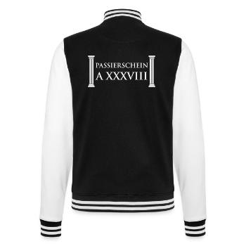 Passierschein A38 Ausgangssperre Home Office - College-Sweatjacke - Schwarz/Weiß - Hinten - Marisol (170cm)
