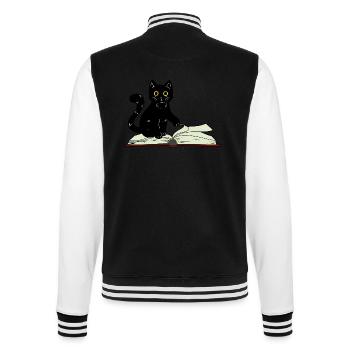 Cat Wizard Conjure Book Children Fantasy Occult - College Sweat Jacket - black/white - Back - Marisol (170cm)