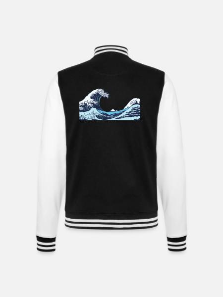 Kanagawa Wellen Ästhetische japanische Kunst Große Welle - College-Sweatjacke - Schwarz/Weiß