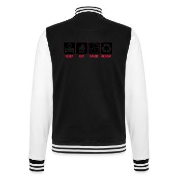 Sleep, Eat, Cache, Repeat - College-Sweatjacke - Schwarz/Weiß - Hinten - Marisol (170cm)