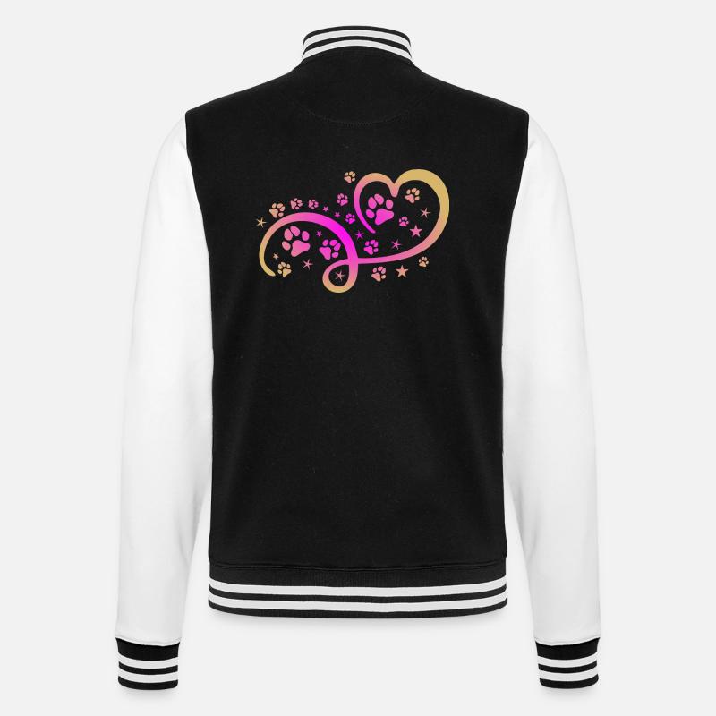 Herz mit Pfötchen und Sternen - College-Sweatjacke - Schwarz/Weiß