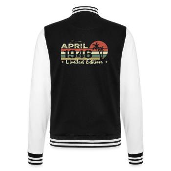 April Vintage 78th Birthday Born 1946 Vibe - College Sweat Jacket - black/white - Back - Marisol (170cm)