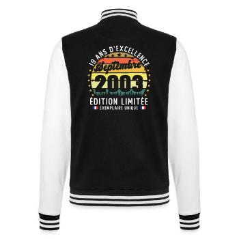 19 Ans Anniversaire Vintage Né en Septembre 2003 - Veste Teddy - noir/blanc - Dos - Marisol (170cm)