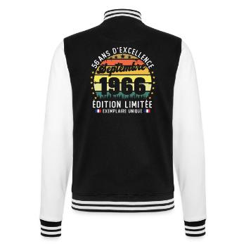 56 Ans Anniversaire Vintage Né en Septembre 1966 - Veste Teddy - noir/blanc - Dos - Marisol (170cm)