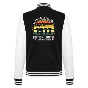 45 Ans Anniversaire Vintage Né en Septembre 1977 - Veste Teddy - noir/blanc - Dos - Marisol (170cm)