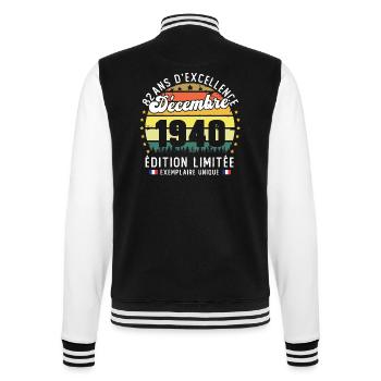 82 Ans Anniversaire Vintage Né en Décembre 1940 - Veste Teddy - noir/blanc - Dos - Marisol (170cm)