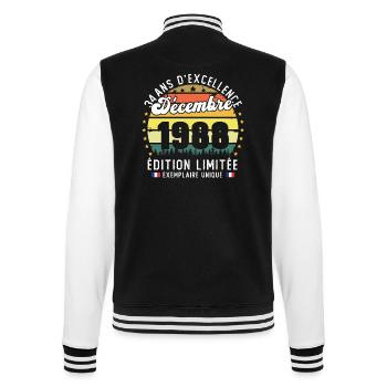 34 Ans Anniversaire Vintage Né en Décembre 1988 - Veste Teddy - noir/blanc - Dos - Marisol (170cm)