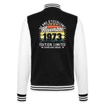Vintage Cadeau Anniversaire 50 Ans Novembre 1973 - Veste Teddy - noir/blanc - Dos - Marisol (170cm)