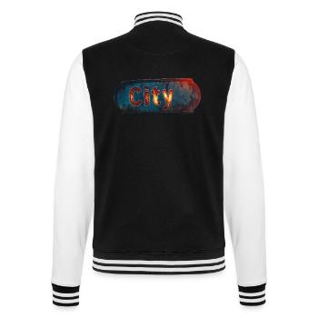 City rusty city sign with vintage feel - College Sweat Jacket - black/white - Back - Marisol (170cm)