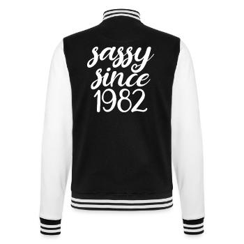 Sassy Since 1982 Funny 40th Birthday Men & Women - College Sweat Jacket - black/white - Back - Marisol (170cm)