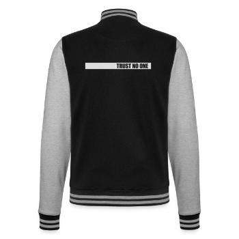 trust no one Zitat - College-Sweatjacke - Schwarz/Grau meliert - Hinten - Marisol (170cm)