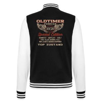 65. Geburtstag Oldtimer Februar Jahrgang 1959 - College-Sweatjacke - Schwarz/Weiß - Hinten - Marisol (170cm)