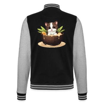 Katze mit Kokosnuss, Süßes Sommerdesign - College-Sweatjacke - Schwarz/Grau meliert - Hinten - Marisol (170cm)