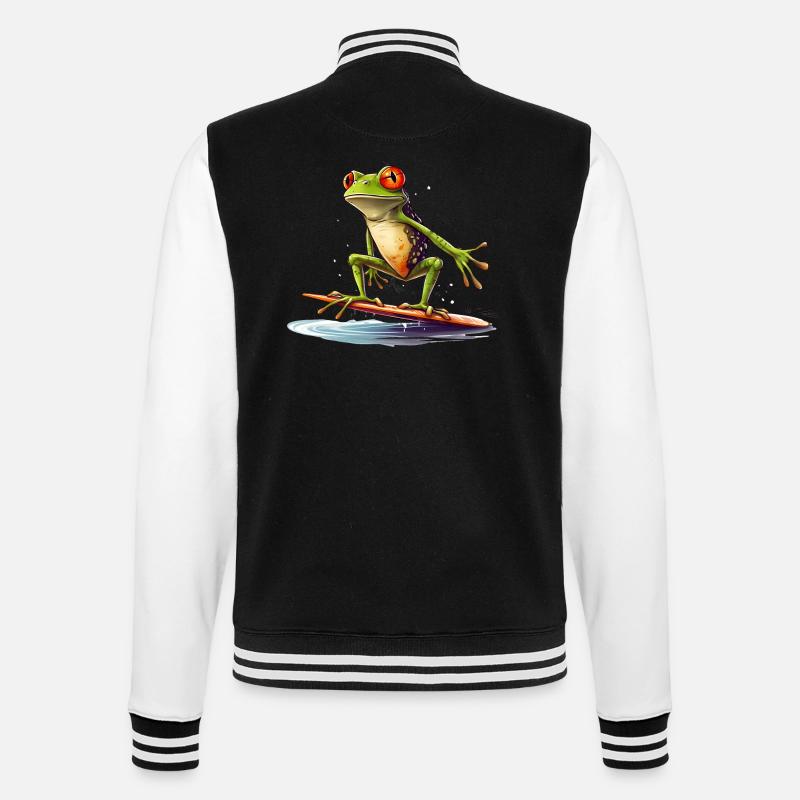 Frog on the surfboard - College Sweat Jacket - black/white