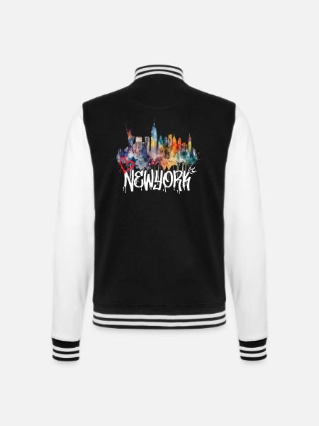 New York Skyline Graffiti Schriftzug - College-Sweatjacke - Schwarz/Weiß