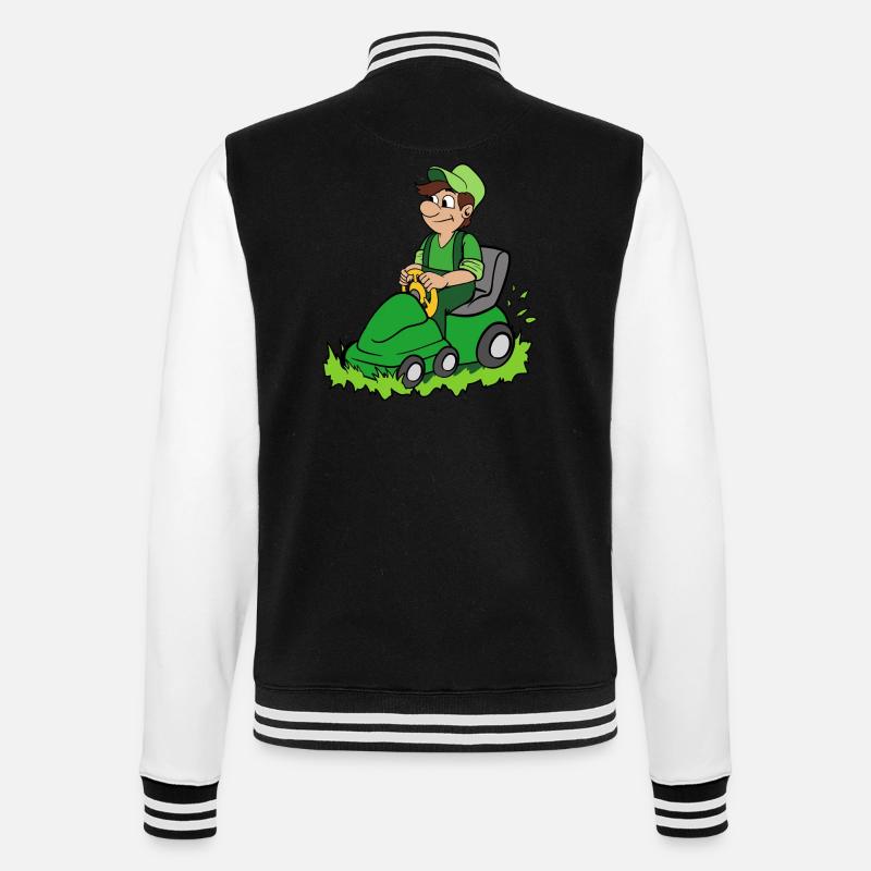 Gärtner mit Rasenmäher - College-Sweatjacke - Schwarz/Weiß