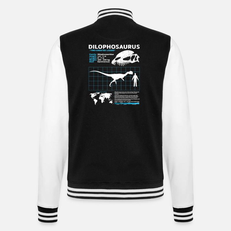 Dilophosaurus Datenblatt - College-Sweatjacke - Schwarz/Weiß