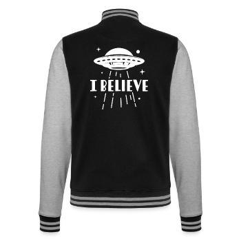 Ich glaube - College-Sweatjacke - Schwarz/Grau meliert - Hinten - Marisol (170cm)
