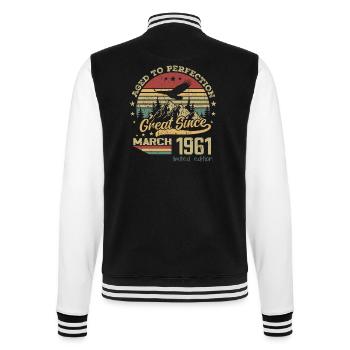 63 years old Aged to Perfection born in March 1961 - College Sweat Jacket - black/white - Back - Marisol (170cm)