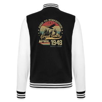 76 years old Aged to Perfection born in April 1948 - College Sweat Jacket - black/white - Back - Marisol (170cm)