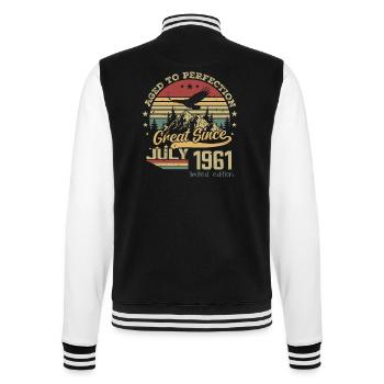 63 years old Aged to perfection born in July 1961 - College Sweat Jacket - black/white - Back - Marisol (170cm)