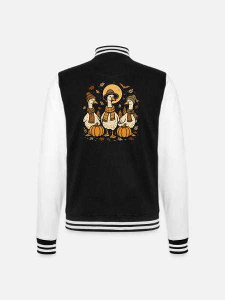 Herbst Gänse mit Kürbissen und Mützen - College-Sweatjacke - Schwarz/Weiß
