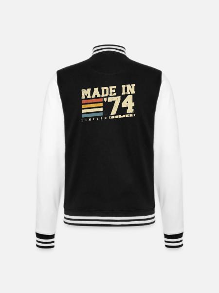 1974 Jahrgang geboren Vintage Retro Geburtstag - College-Sweatjacke - Schwarz/Weiß