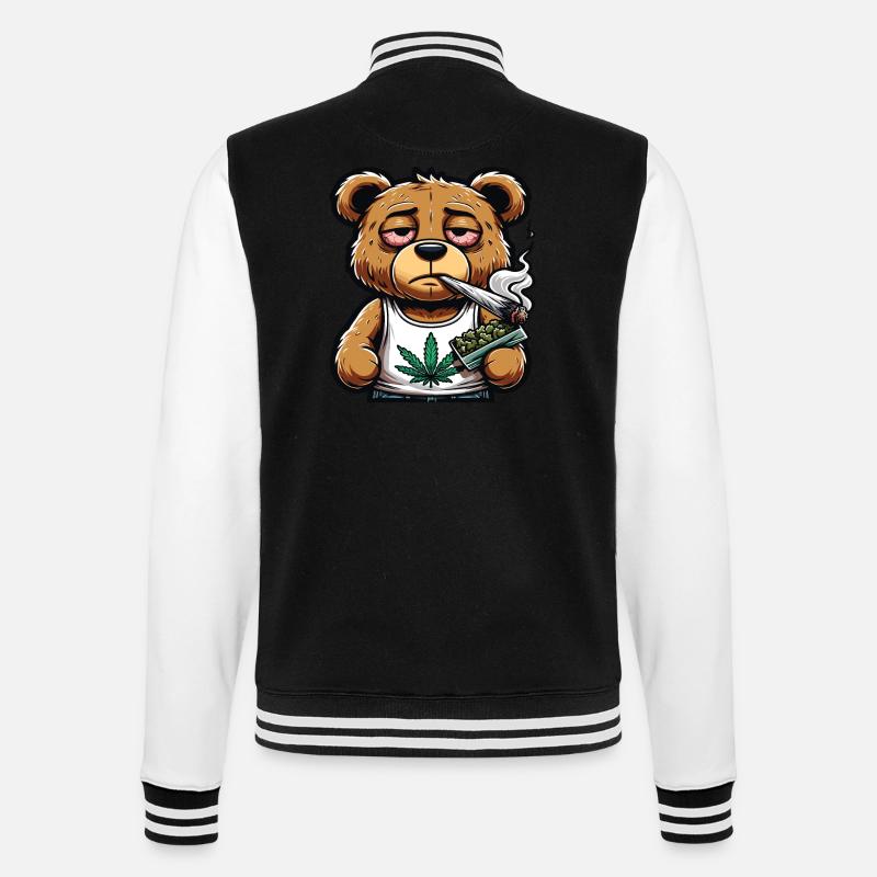 Bear smoking a cannabis joint - College Sweat Jacket - black/white