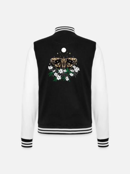 Motte Nachtfalter mit Buschwindröschen - College-Sweatjacke - Schwarz/Weiß