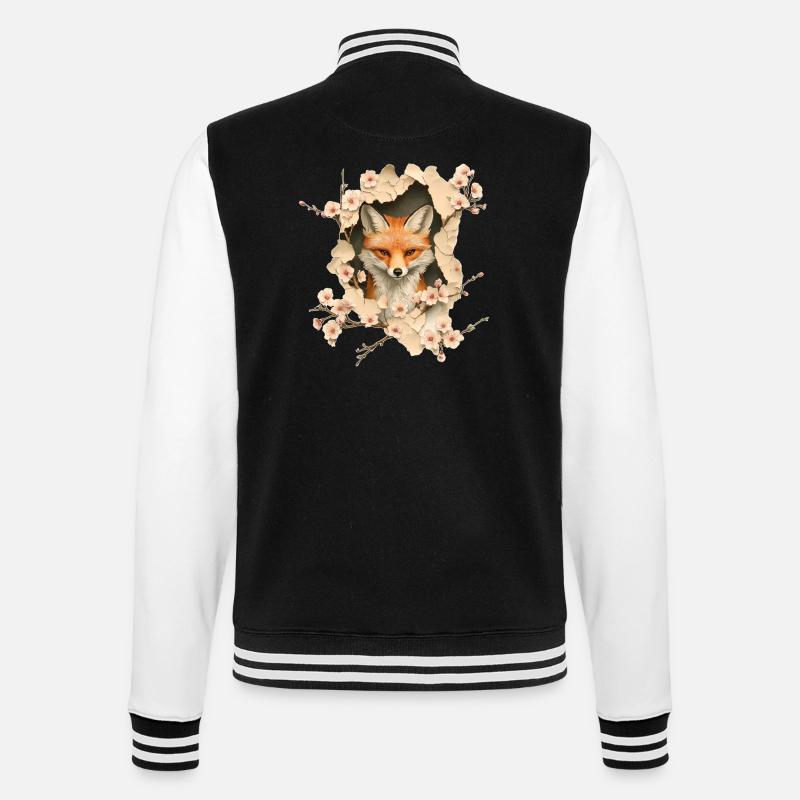 Fuchs mit Kirschblüten - College-Sweatjacke - Schwarz/Weiß