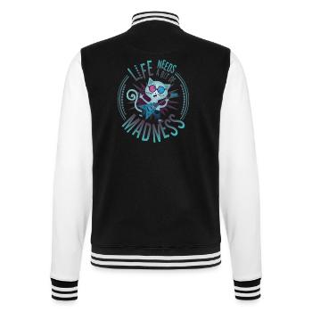 Das Leben braucht ein bisschen Wahnsinn - Zitat mit Chat - College-Sweatjacke - Schwarz/Weiß - Hinten - Marisol (170cm)