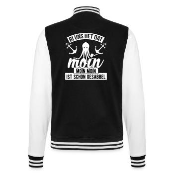 Moin Bei uns heißt das Moin. Moin moin ist schon - College-Sweatjacke - Schwarz/Weiß - Hinten - Marisol (170cm)