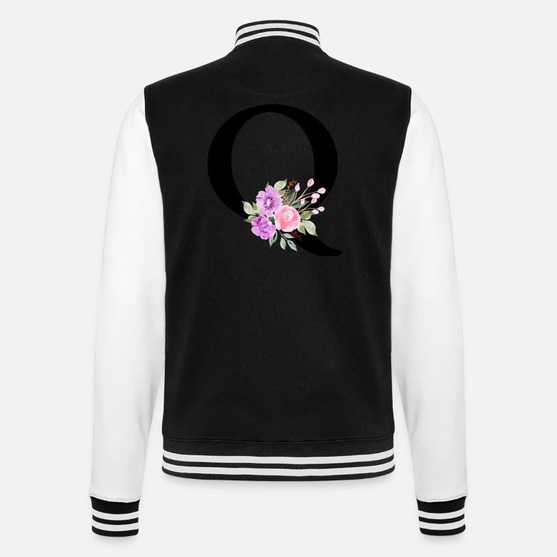 Lila Blumenbuchstabe Q - College-Sweatjacke - Schwarz/Weiß