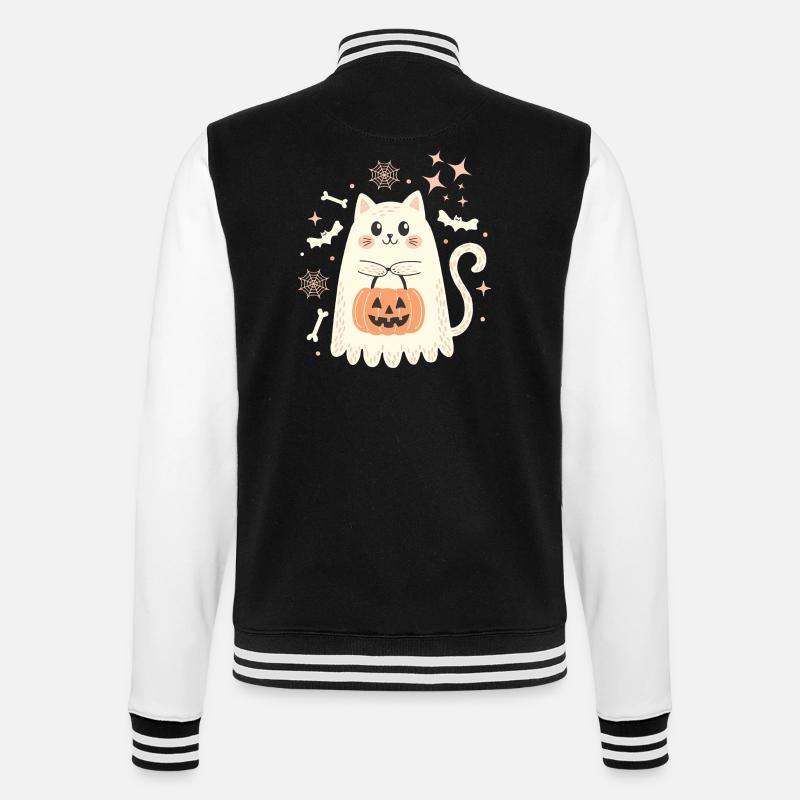 Halloween Ghost Cat - College Sweat Jacket - black/white