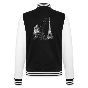 Paris Tour Eiffel France Femme Coeurs Line Art - Veste Teddy - noir/blanc - Dos - Marisol (170cm)
